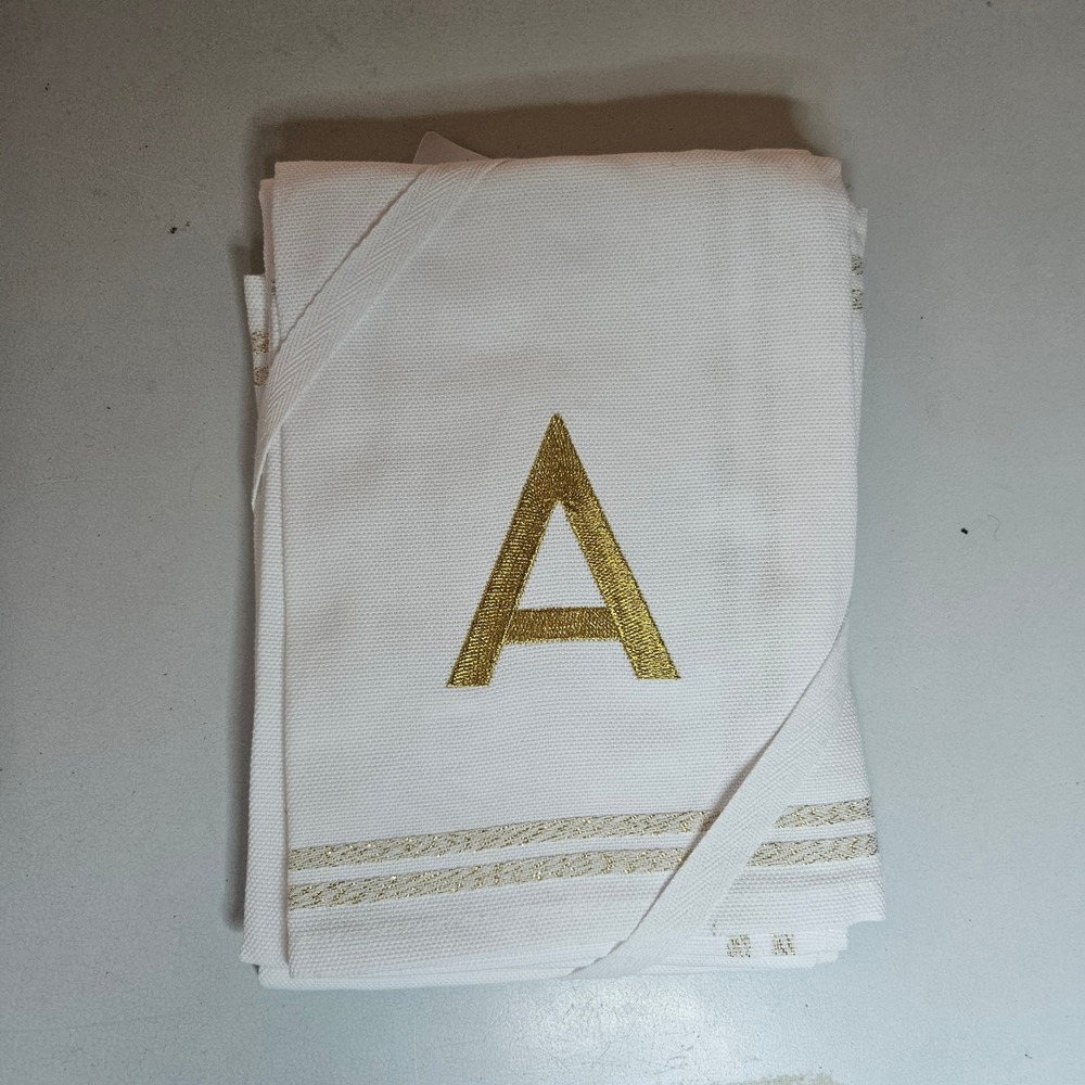 Williams Sonoma Monogram Letter A Kitchen Towels Set of 2 White Gold Cotton NWT